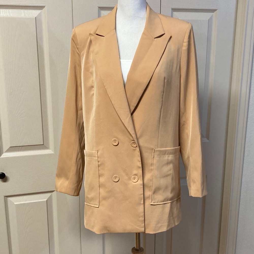 Forever 21 Lined Long Double Breasted Career Jacket Golden Beige Sz M